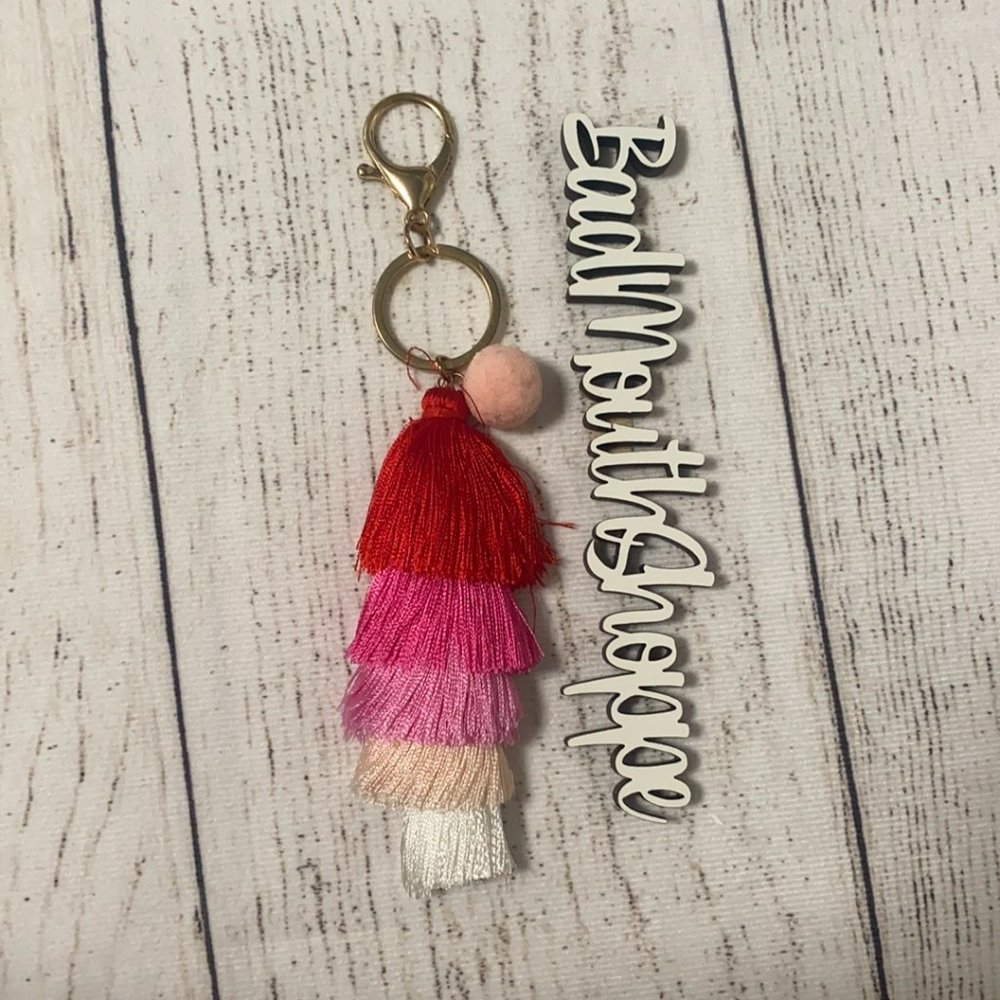 Ombre Pink Red White Tassel Keychain Purse Charm